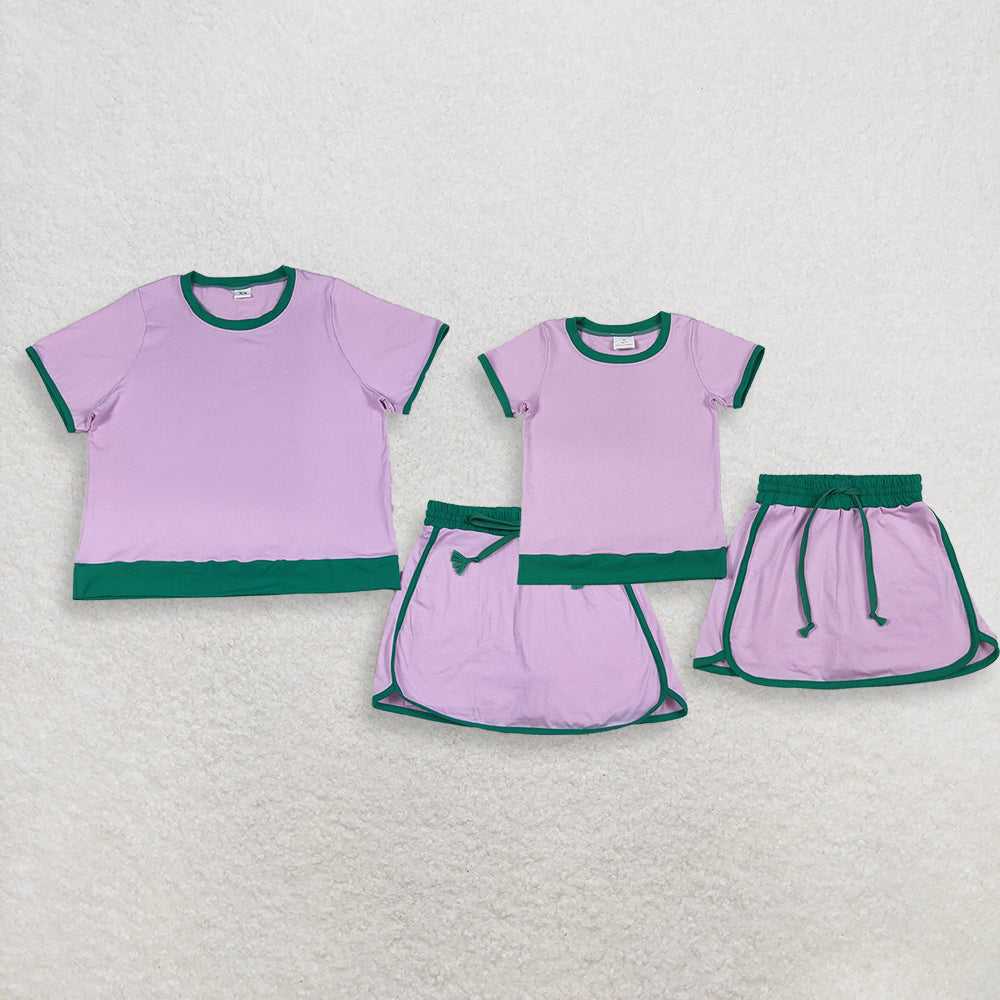 RTS NO MOQ Sibling  Mom And Me Pink  Short Sleeve Top Skirt Shorts for Summer Casual Wear Cotton Clothes Set
