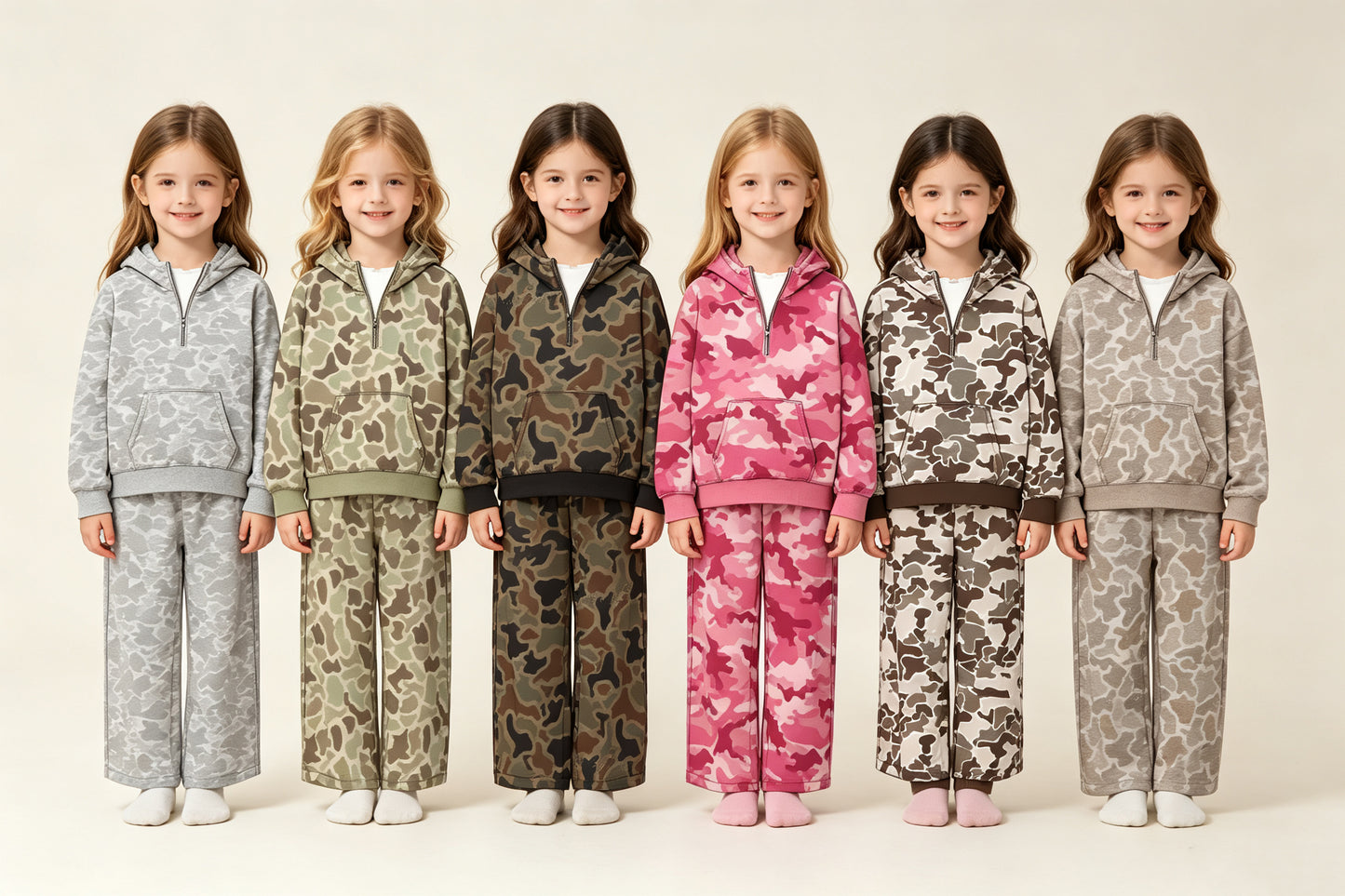 (Preorder new) No moq Baby Girls Camo Zip Pocket Hoodie Flare Pant Clothes Sets Autumn Baby Casual Outfit