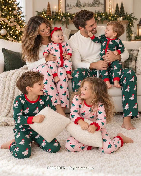 RTS NO MOQ Sibling Baby girls modal Christmas duck long-sleeved trousers suit & romper