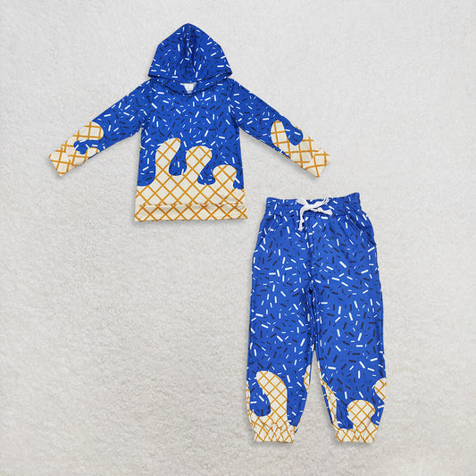 RTS NO MOQ Sibling baby boys clothes ice cream blue long sleeve top and yoga pants and sets