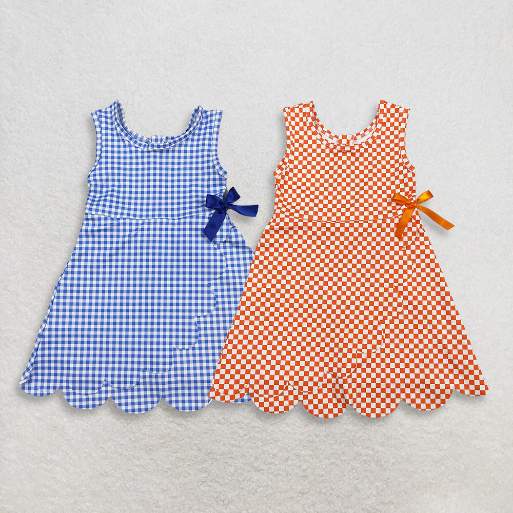 RTS NO MOQ Sibling Baby Girls Checked Scallop Shorts Knee Length Dresses Active Yoga Casual Outfit for Toddlers