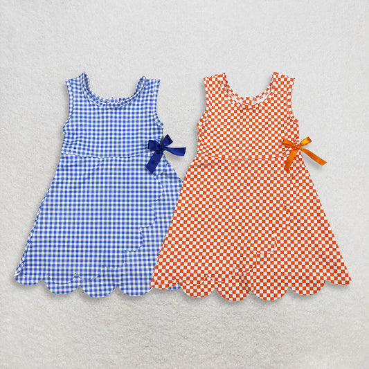 RTS NO MOQ Sibling Baby Girls Checked Scallop Shorts Knee Length Dresses Active Yoga Casual Outfit for Toddlers