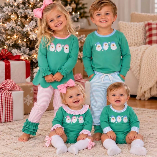 RTS NO MOQ Sibling Baby girls boy clothes embroidery Christmas long-sleeved trousers suit & rompers