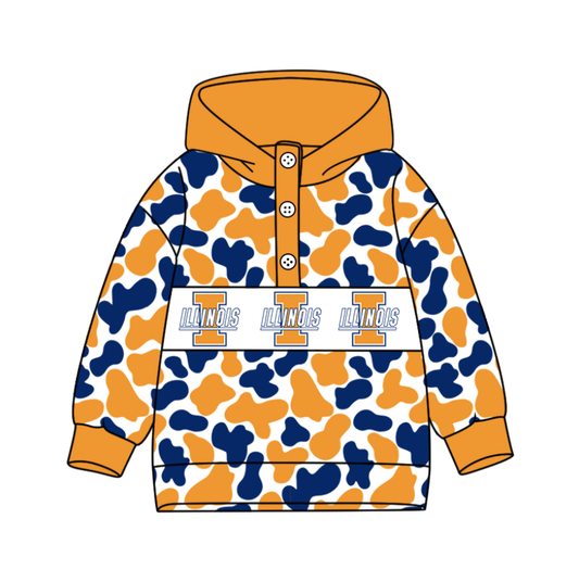 5-Custom moq 8 mix size milk silk summer team baby boy clothes camouflage orange and blue hooded long sleeve top-25.10.9