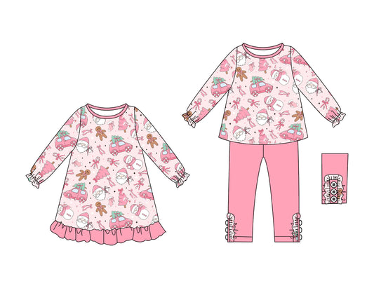 25.6.10 custom each style moq 5eta 4-6week Sibling Sisters Christmas pink baby girl long sleeve pants sets and dress match family design
