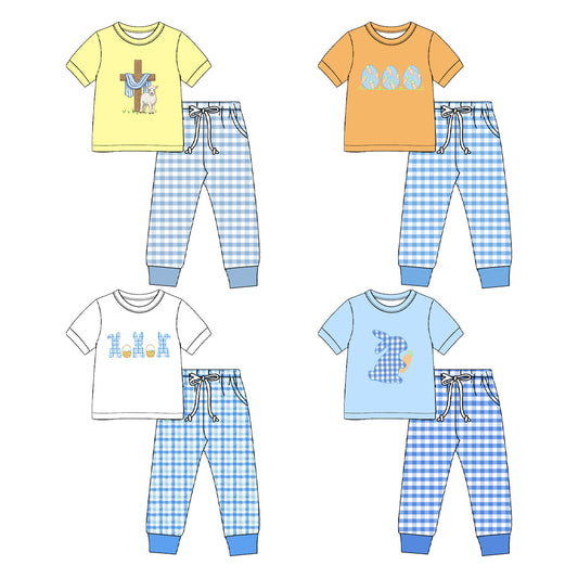 (Preorder new) No moq Boys Easter Print Short Sleeve T‑shirt and Pants Set Holiday Outfit