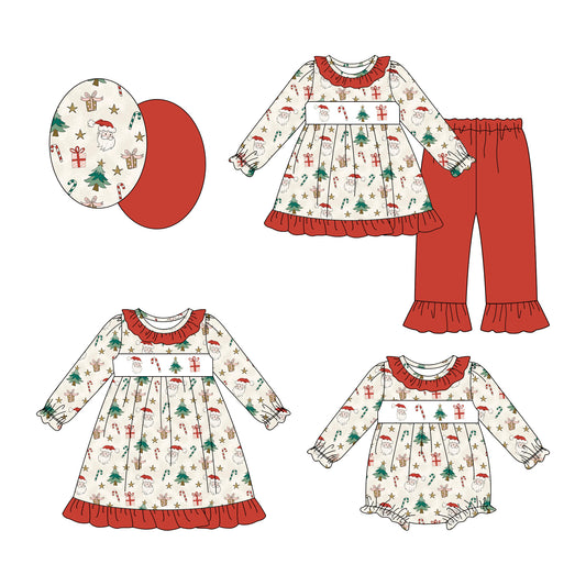 25.7.17 custom each style moq 5eta 4-6week Sibling Sisters Christmas baby girl long sleeve pants sets and dress and rompers match family design