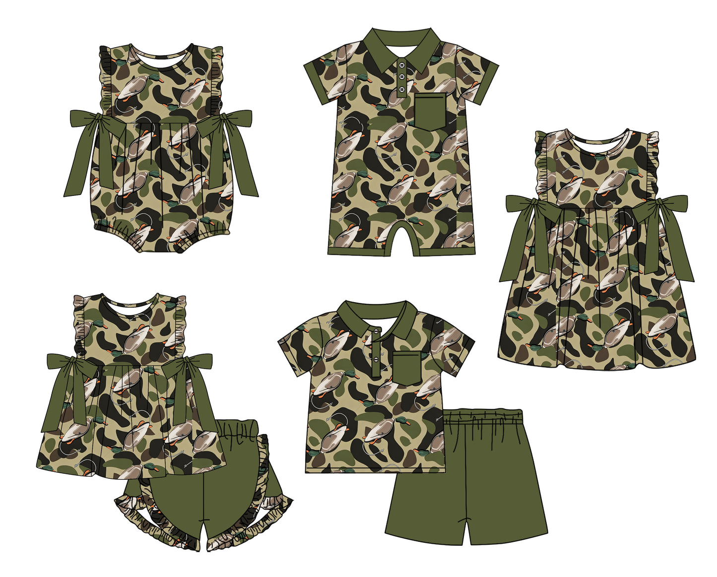 3.28 Custom moq 5 mix size Sibling Baby Boy Girl Green Short-Sleeved Outfit Set Short Sleeve Romper Dress