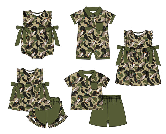 3.28 Custom moq 5 mix size Sibling Baby Boy Girl Green Short-Sleeved Outfit Set Short Sleeve Romper Dress