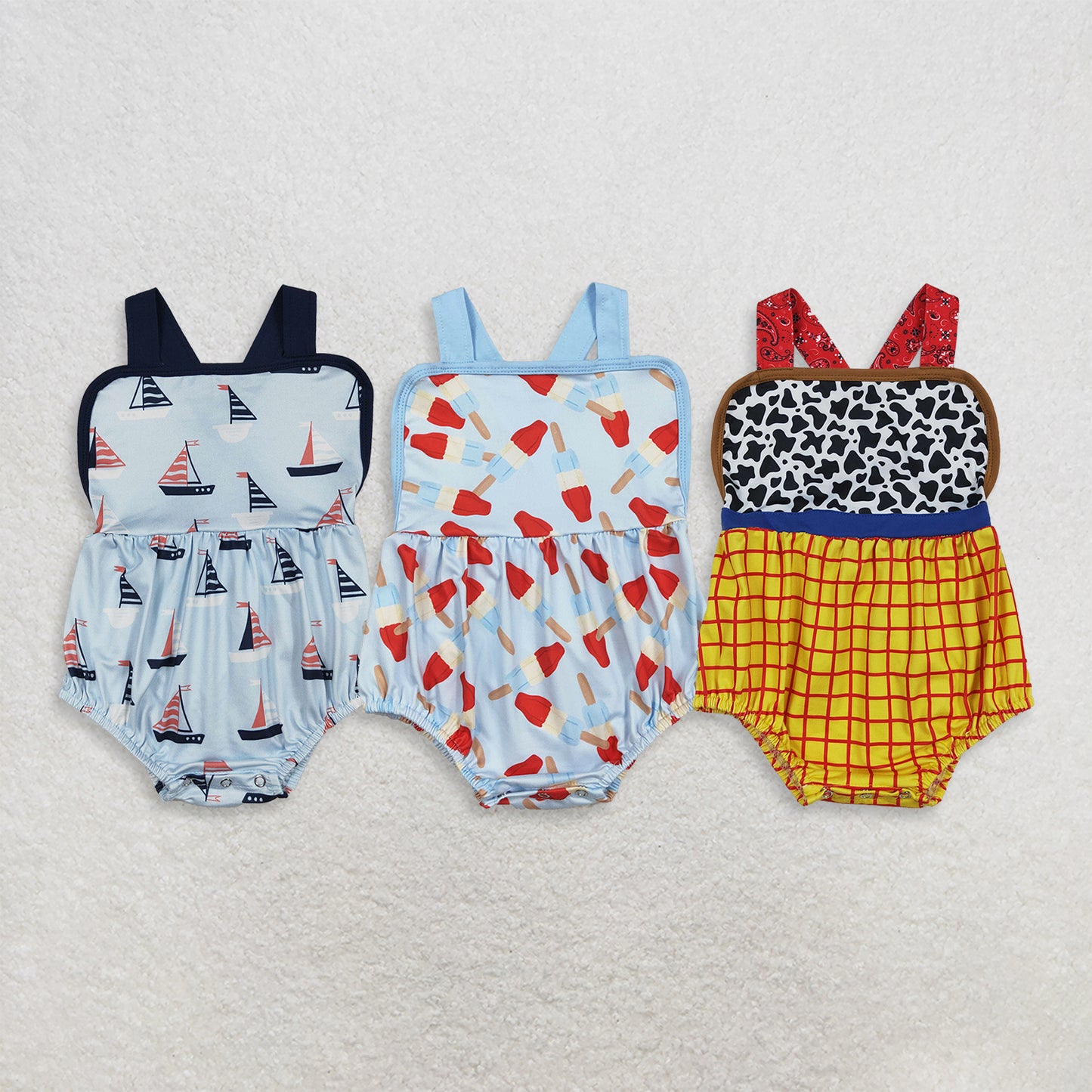 RTS NO MOQ Sibling Baby Boys Girls Casual Summer Strap Rompers