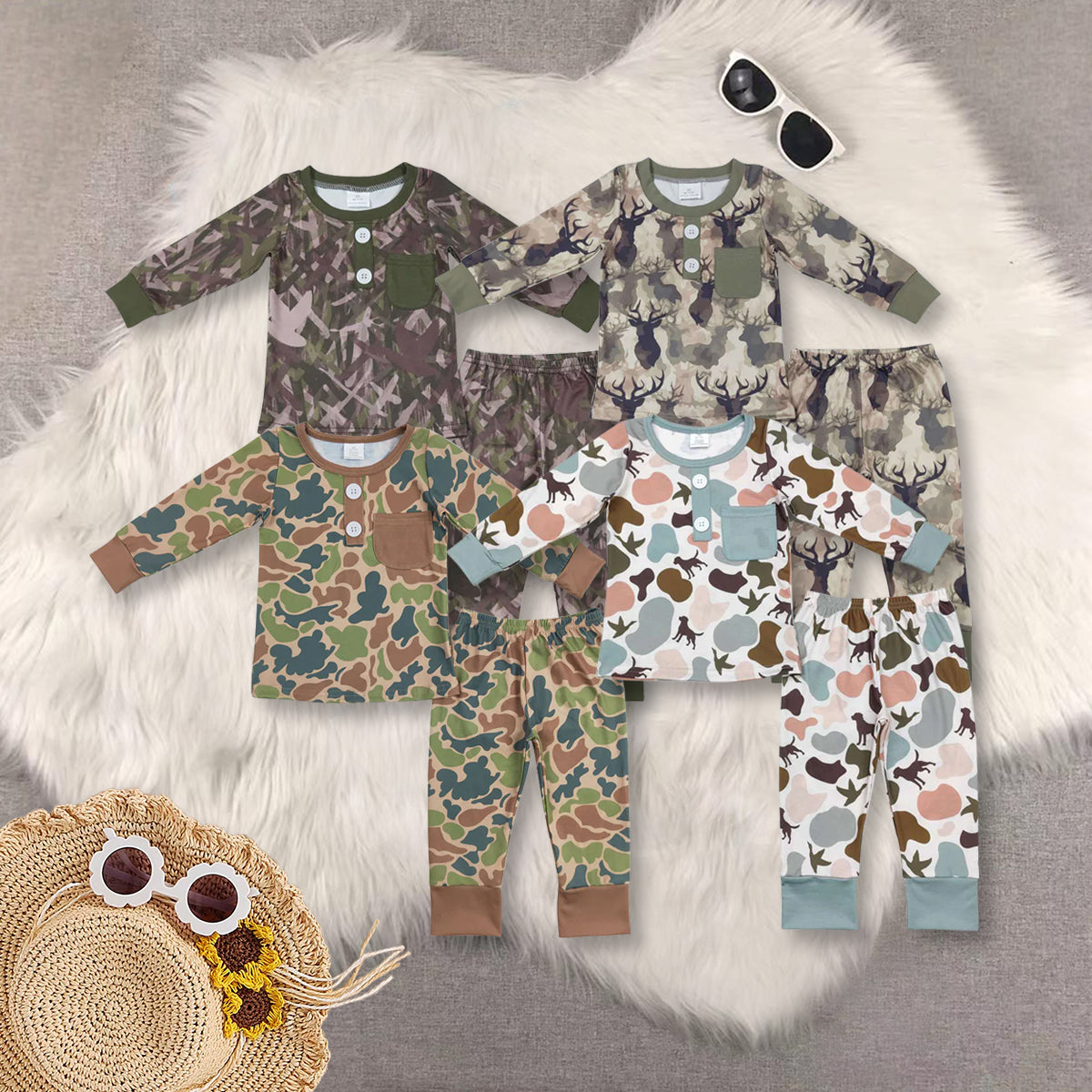 RTS NO MOQ Sibling baby boy clothes camouflage long sleeve pants Sets