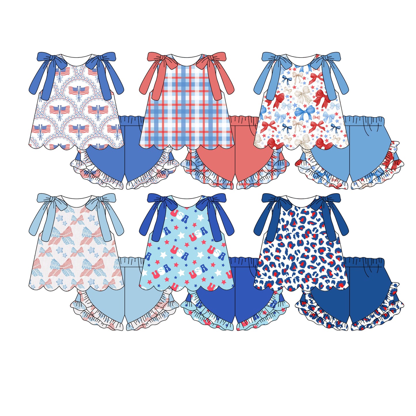 Custom moq 5 mix size Sibling Baby Girl Sleeveless Top And Shorts Set Cute 4th of July Outfit for Little Girls Summer Clothes