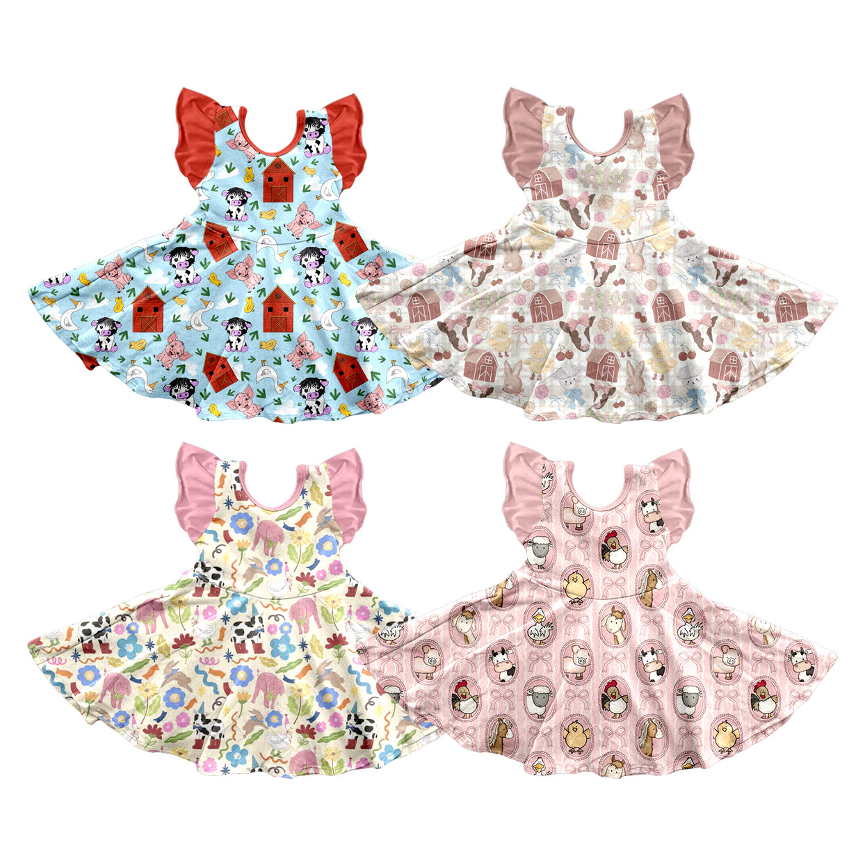 Custom moq 5 mix size Sibling Summer Flutter Sleeve Dress for Baby Girl