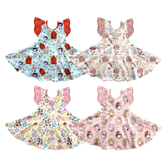 Custom moq 5 mix size Sibling Summer Flutter Sleeve Dress for Baby Girl