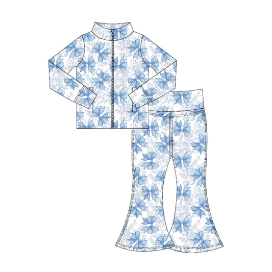 25.7.3 custom each style moq 5eta 4-6week Sibling Sisters bow blue baby girl long sleeve pants sets