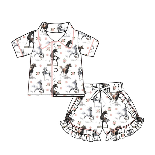10.22 custom each style moq 5eta 4-6week baby kids clothes horse floral  short sleeve shorts pajamas sets