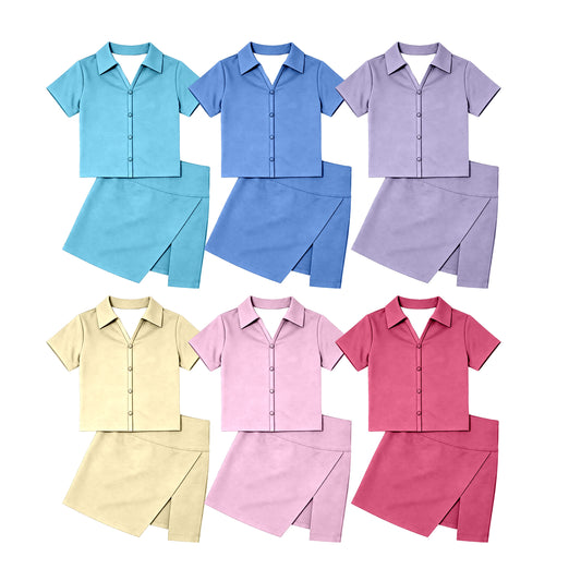 Custom moq 5 mix size Sibling Baby Girls Solid Color Short-Sleeved Top And Skirt Set Cute And Fashionable Outfit for Little Ones