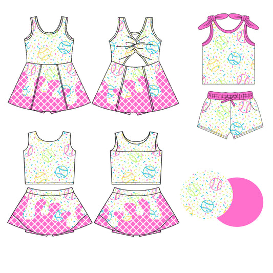 3.26 Custom moq 5 mix size Sibling Baby Girls Pink Drip Sprinkles Sleeveless Top And Shorts Set Sleeveless Top And Skirt Sets Dress Yoga Outfit