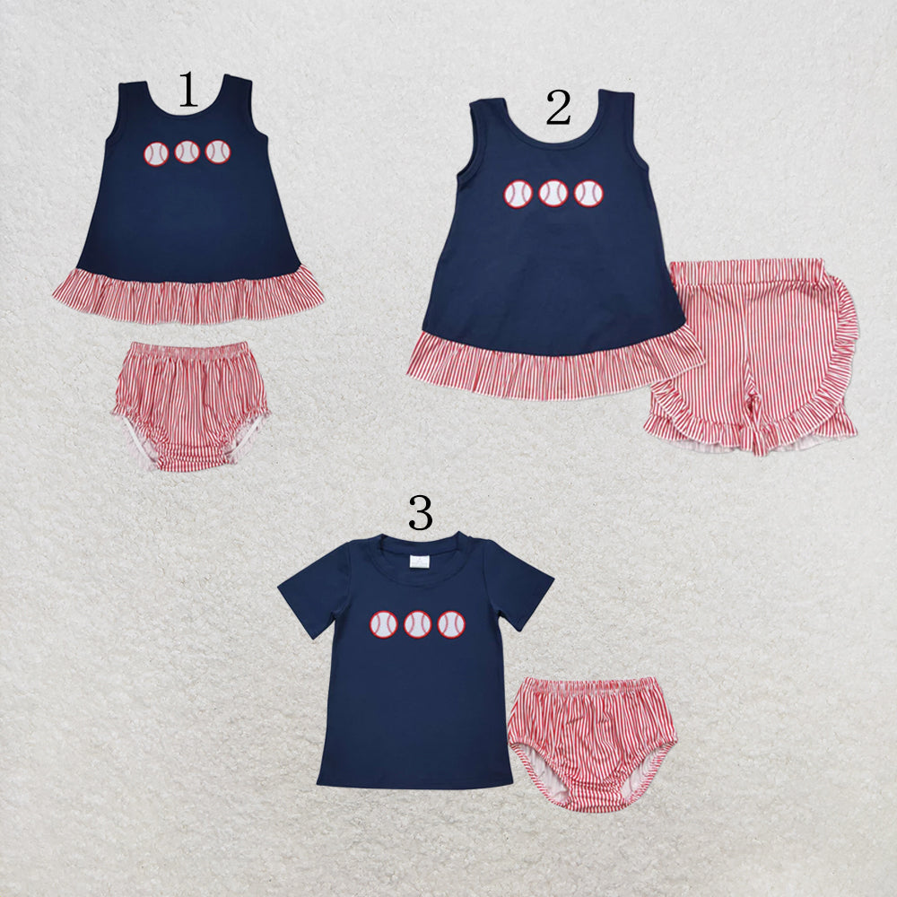 RTS NO MOQ Sibling milk silk Baby Boys Embroidery Baseball Top Shorts Bummies Outfits Clothes Sets