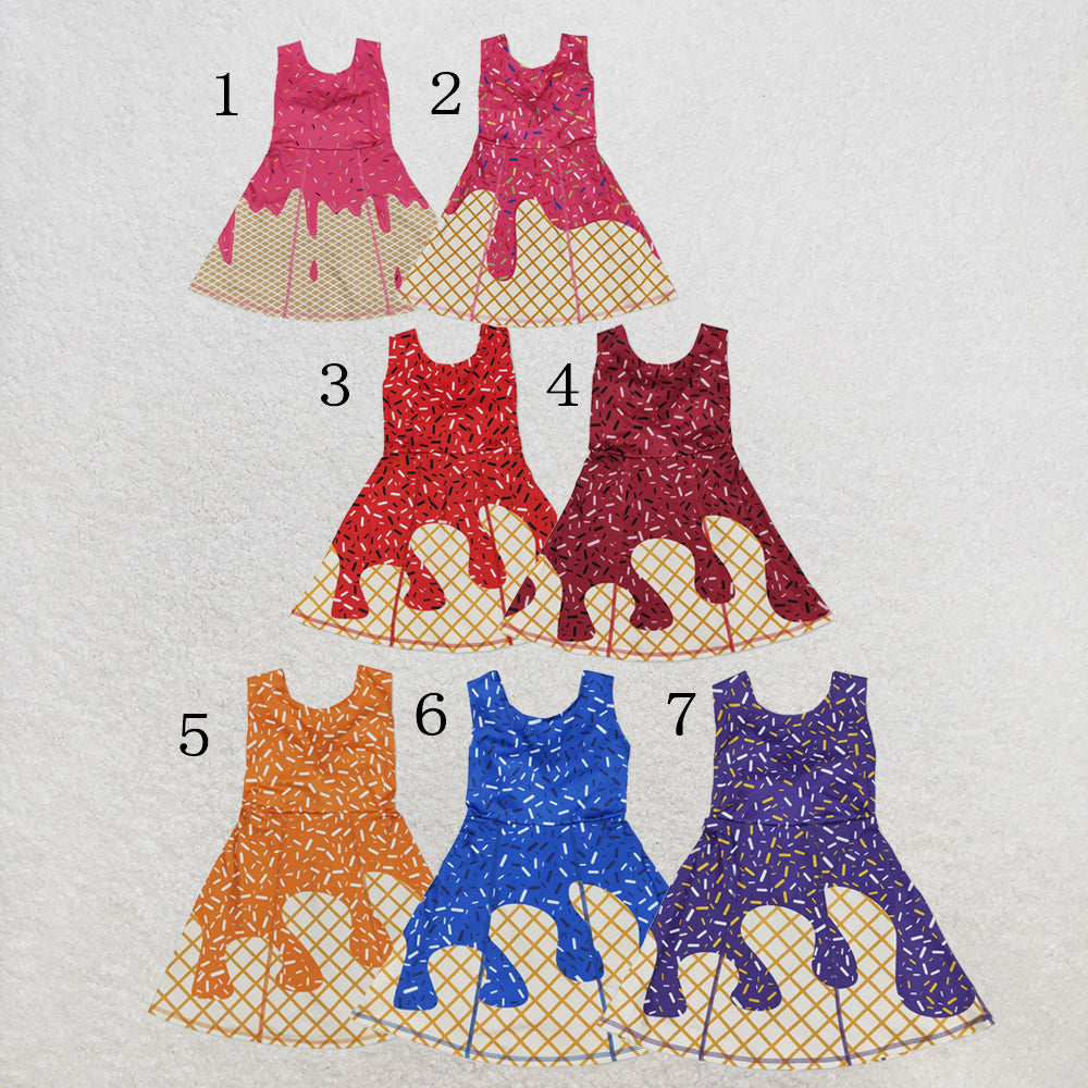 RTS NO MOQ Sibling Baby Girls Pink Ice-cream Drip Yoga Skort Knee Length Dresses