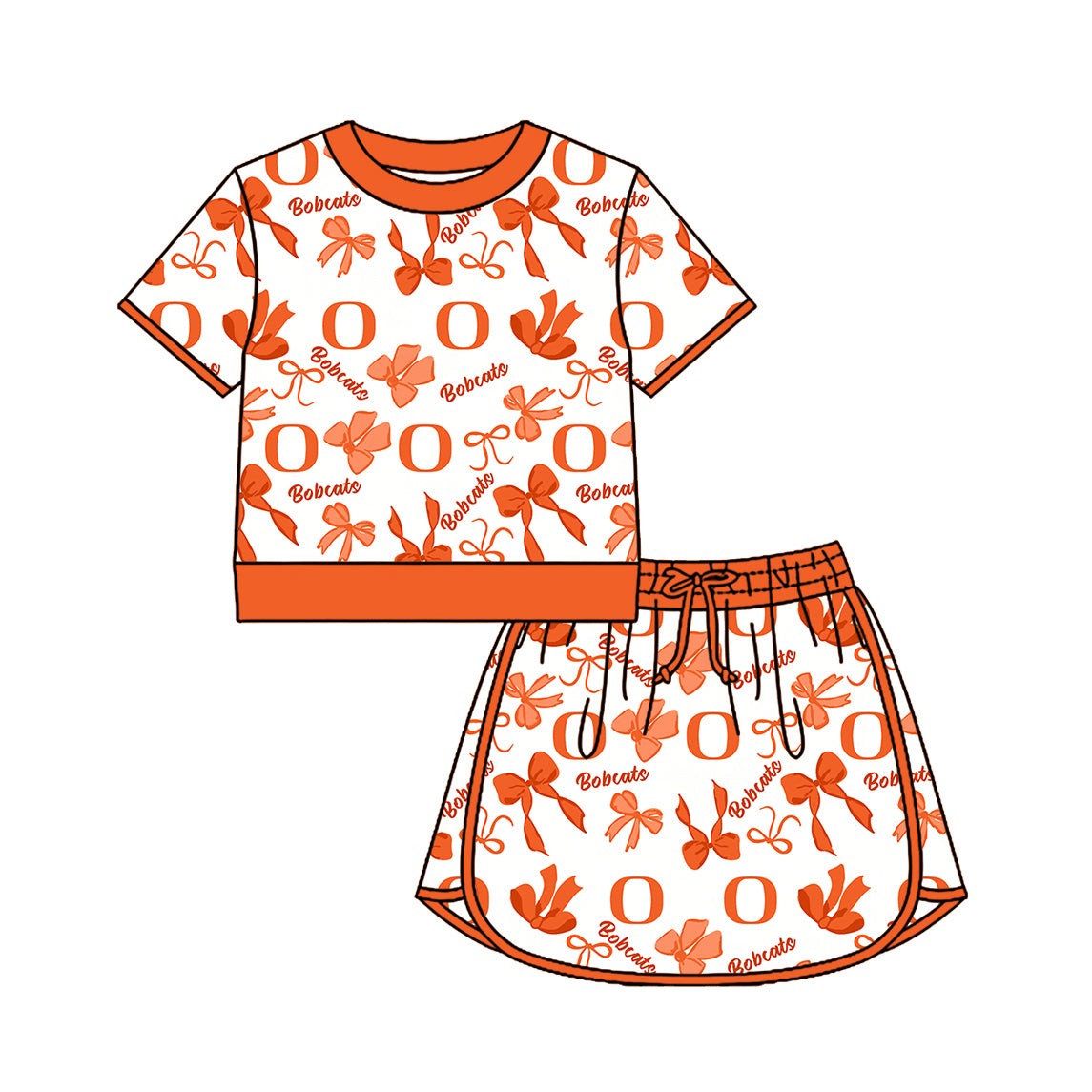 Custom moq 5 mix size summer teams Girls Orange Polka Dot Top Shorts Set Bows Print Top Skirt Set Zipper Pullover Pants Set