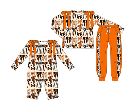25.7.5 custom each style moq 5eta 4-6week Sibling Sisters bow baby girl long sleeve pants sets and rompers match family design
