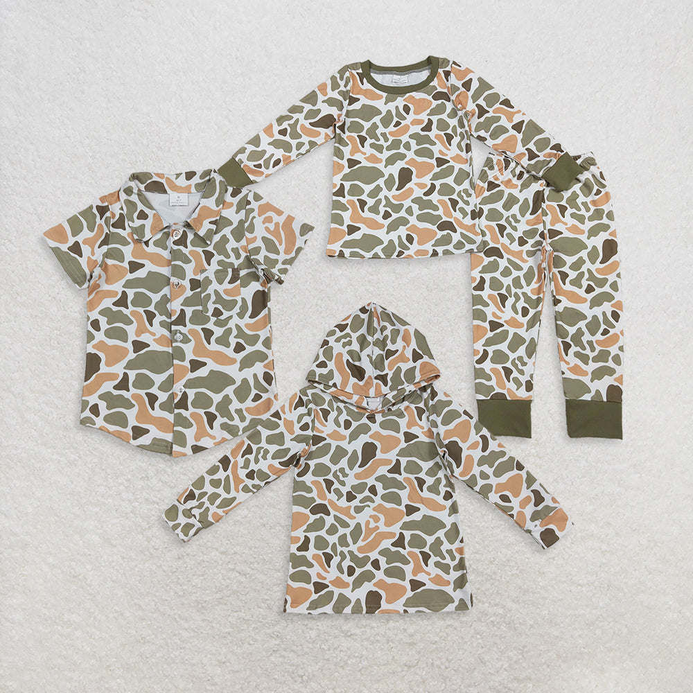 RTS NO MOQ Sibling baby boy clothes camouflage hooded long sleeved tops and sets