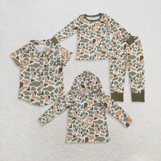 RTS NO MOQ Sibling baby boy clothes camouflage hooded long sleeved tops and sets