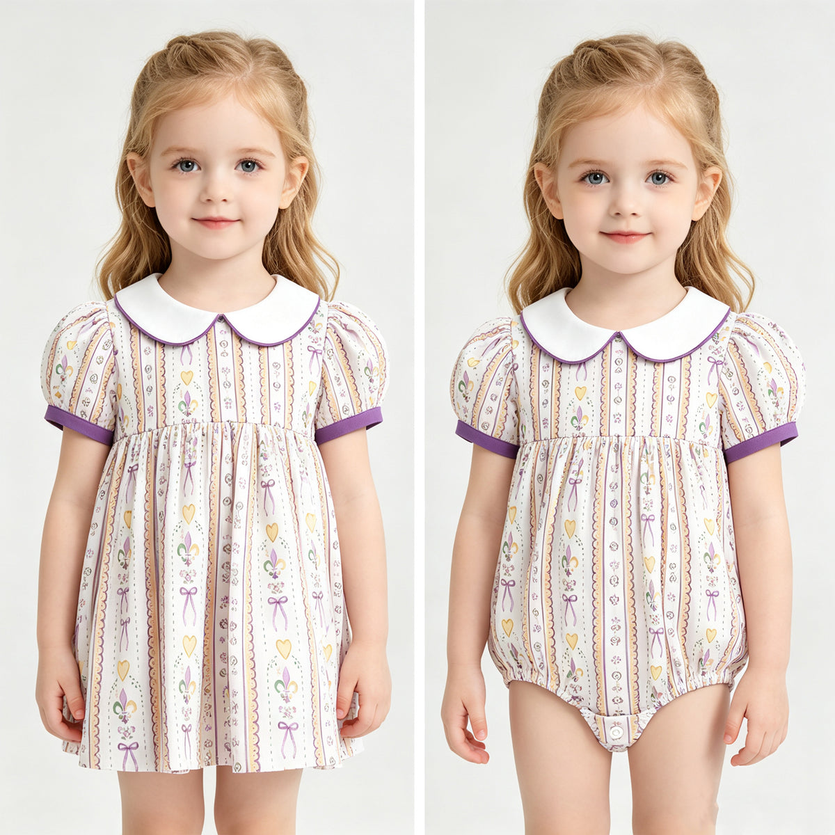(Preorder new) No moq Baby Girls Heart Stripe Short Sleeve Knee Length Dress Rompers