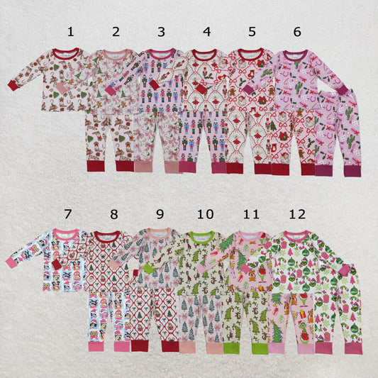 RTS NO MOQ Sibling milk silk Baby Girls Boots Holly Top And Pants Christmas Pajamas Sets