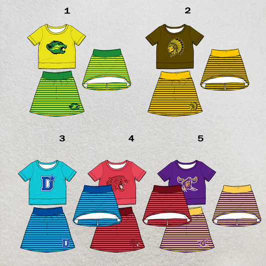 custom moq 5 mix size XY070101 Baby Girls Summer Short Sleeve Top Striped Skirt Cute Set