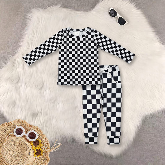 RTS Sibling baby girls boys clothes summer plaid long sleeve top and pants