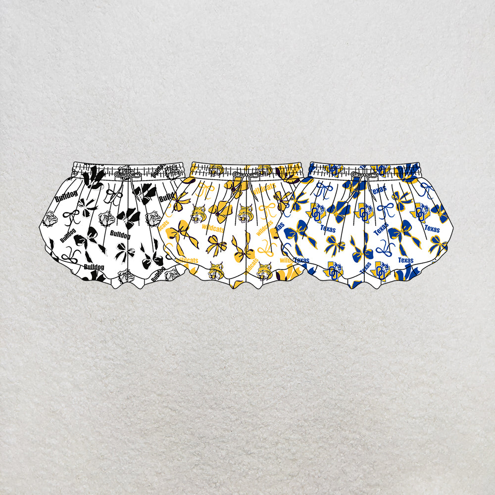 custom moq 5 mix size MSD073001 Baby Girls Bows Print Yoga White Shorts Casual Active Wear Team Bottoms