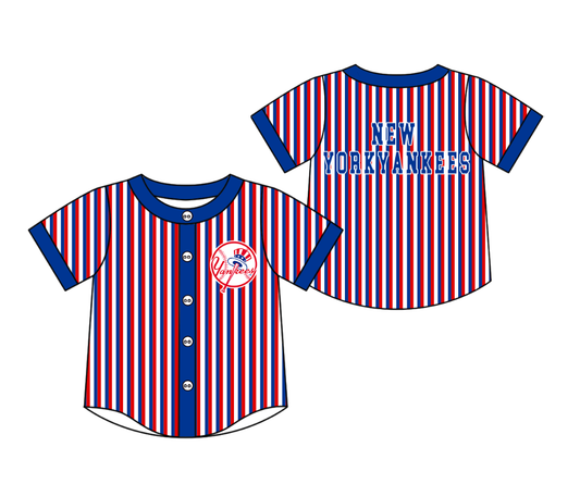 Custom moq 5 mix size milk silk summer teams Red Blue Striped Short-Sleeved Button-Down Shirt for Baby Boy Outfit
