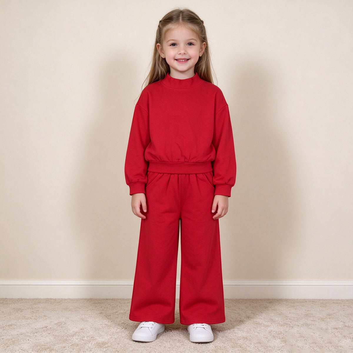 NEW RTS NO MOQ cotton GLP3412 Baby Girls Red Pocket Long Sleeve Top Flare Pants Casual Sleepwear Set