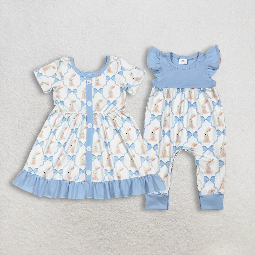 RTS NO MOQ sibling baby girls clothes easter short sleeve dress and rompers