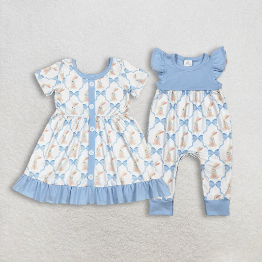 RTS NO MOQ sibling baby girls clothes easter short sleeve dress and rompers