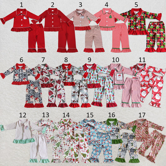 RTS NO MOQ Sibling milk silk Baby Girls Christmas Santa Long Sleeve Top Pants Pajamas Outfit Set