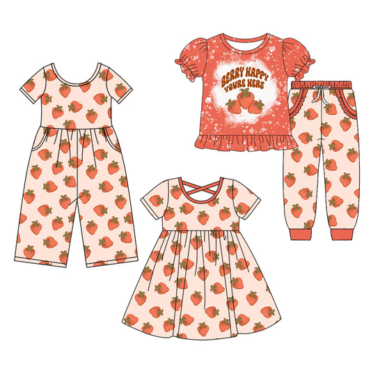 25.10.17 custom each style moq 5 eta 6-8week Sibling Sisters strawberry baby girl short sleeve shorts sets and dress and jumpsuit match family design