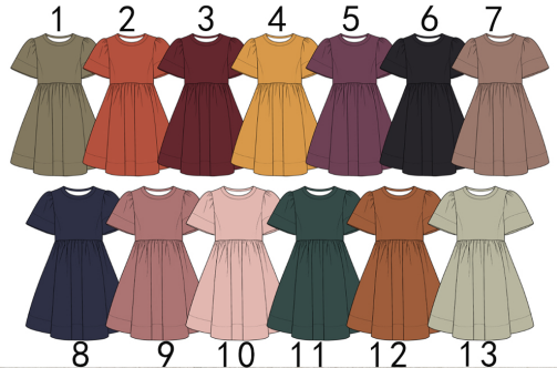 custom moq 5 mix size cotton Baby Girls Solid Short Sleeve Round Neck Gathered Waist Swing Dress