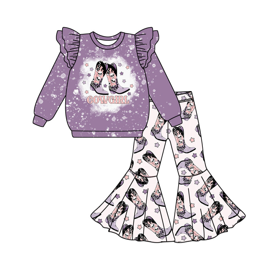 6.23 custom each style moq 5eta 4-6week Sibling Sister cowgirl purple baby boys sets and dress and rompers match family design