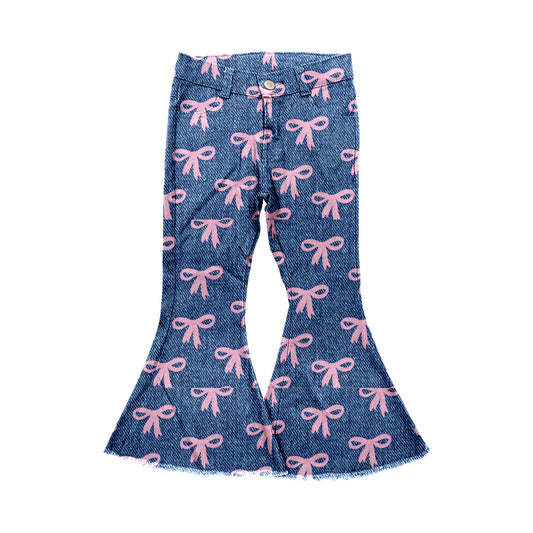 8.24 custom each style moq 5eta 4-6week baby girls clothes bow blue bell bottom pant jeans pant