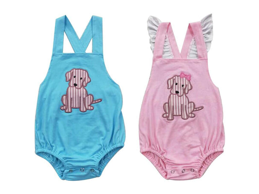baby boys and girls romper dog prints blue and pink