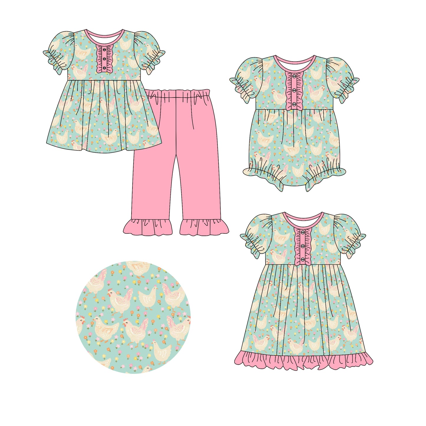 25.10.4 custom each style moq 8 eta 6-8week Sibling Sisters floral baby girl short sleeve pants sets and dress and rompers match family design