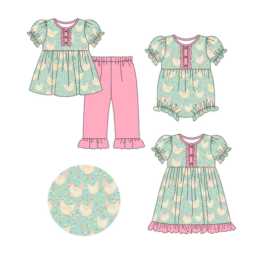 25.10.4 custom each style moq 8 eta 6-8week Sibling Sisters floral baby girl short sleeve pants sets and dress and rompers match family design