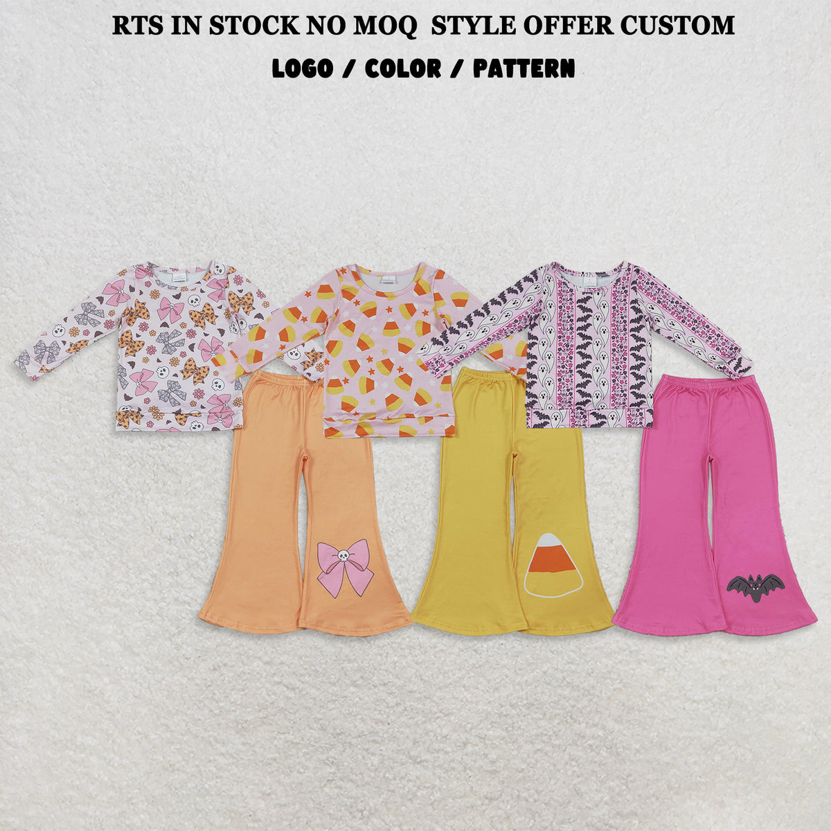 RTS NO MOQ Sibling milk silk Baby Girls Stars Candy Top Flare Pant Halloweens Clothes Sets Fashion Matching Outfit
