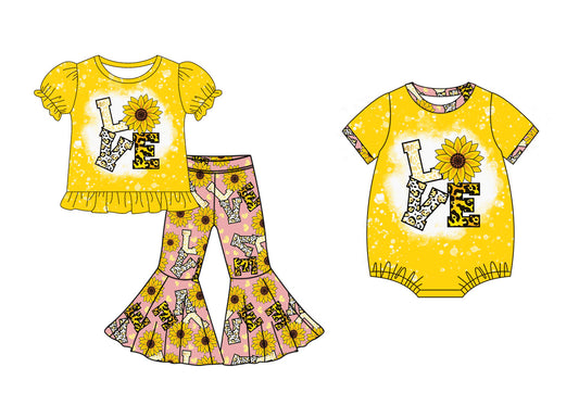 25.10.13 custom each style moq 5 eta 6-8week Sibling Sisters LOVE baby girl clothes short sleeve pants sets and romper match family design