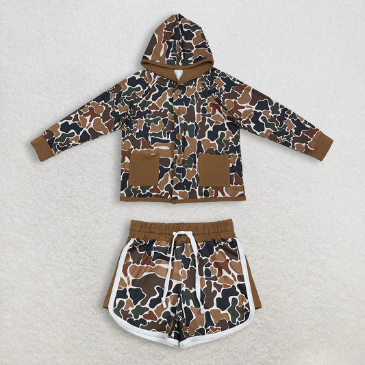 RTS NO MOQ sibling baby boy clothes camouflage hooded long sleeved set and top and shorts