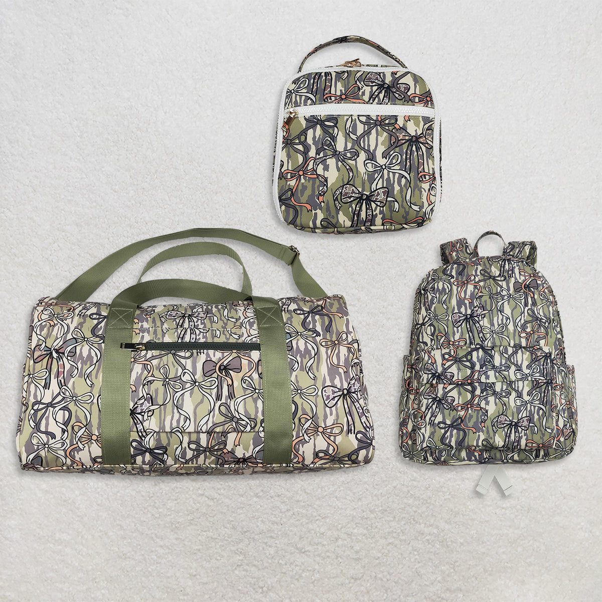 RTS NO MOQ Sibling Bags Baby Kids Olive Camo Bows Backpacks Bags Boxes