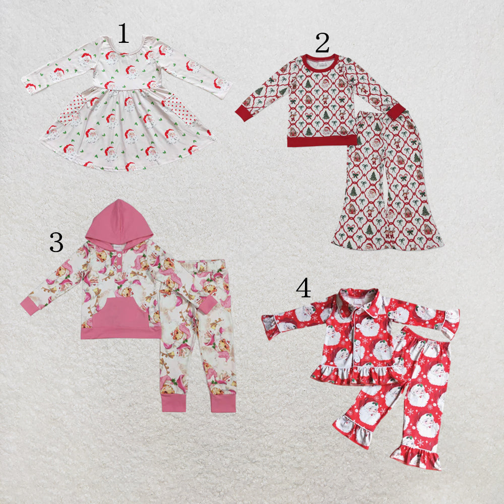 RTS Sibling Baby Girls Santa Candy Cane Plaid Christmas Ruffle Knee Length Dresses Set